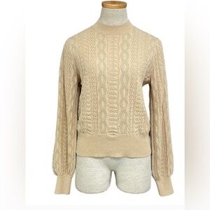 Demylee J. Crew 100% Wool Sweater Crew Neck Pullover Knit Tan Size Medium M
